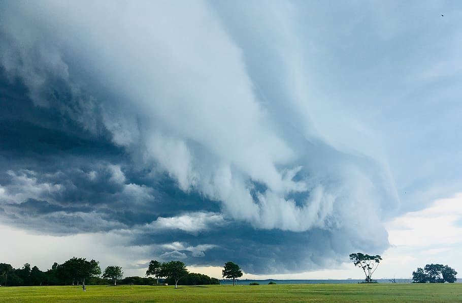 landscape photo of green grass under white clouds, weather HD wallpaper