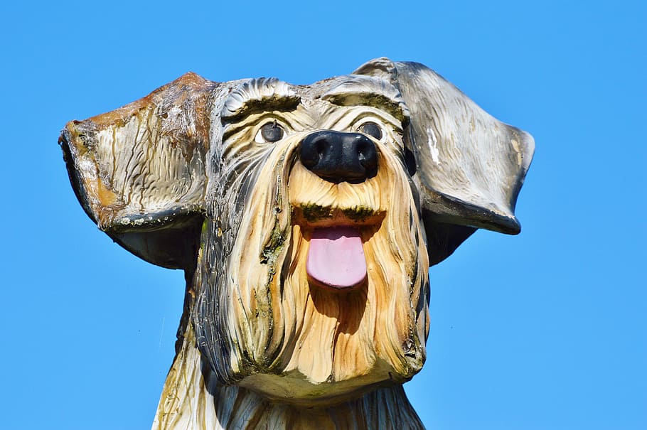 wood dog, figure, schnauzer, sculpture, art, statue, artwork, HD wallpaper