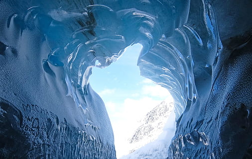photo of iceberg, cave, nature, blue, cold, white, landscape HD wallpaper