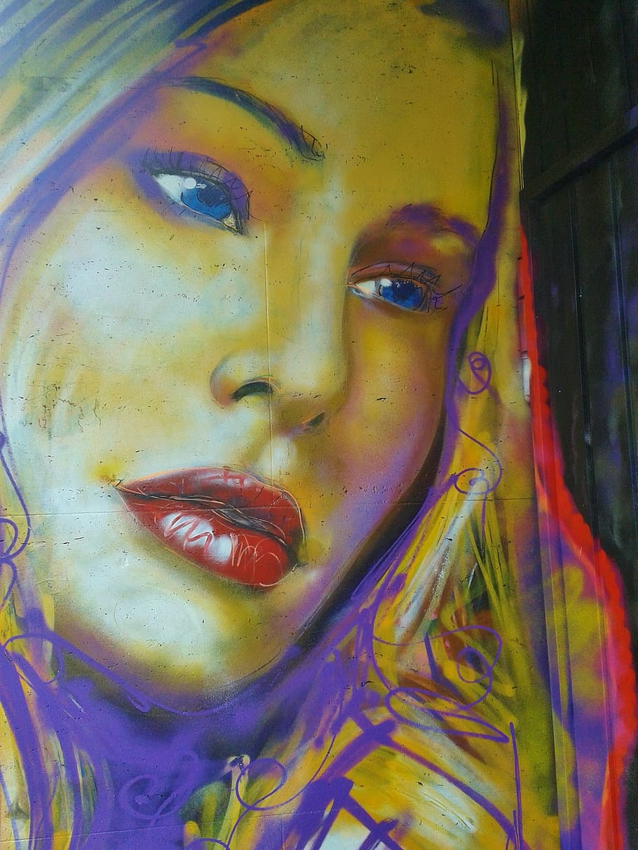 woman portrait, graffiti, artist rosco, face, eyes, lips, melted
