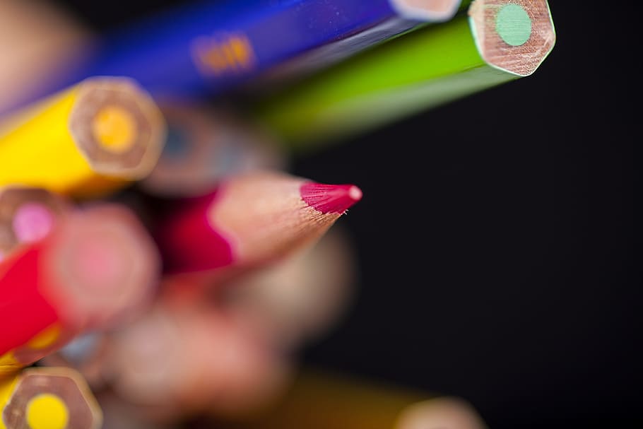 selective focus photography of pink coloring pencil, macro HD wallpaper