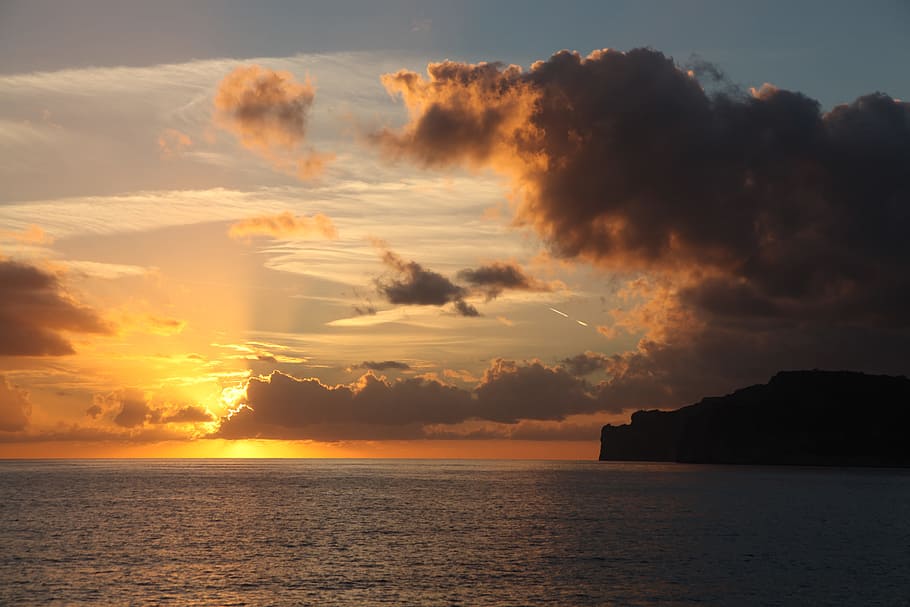 Sunset, Evening, Sea, Sky, evening sky, tranquility, nature HD wallpaper