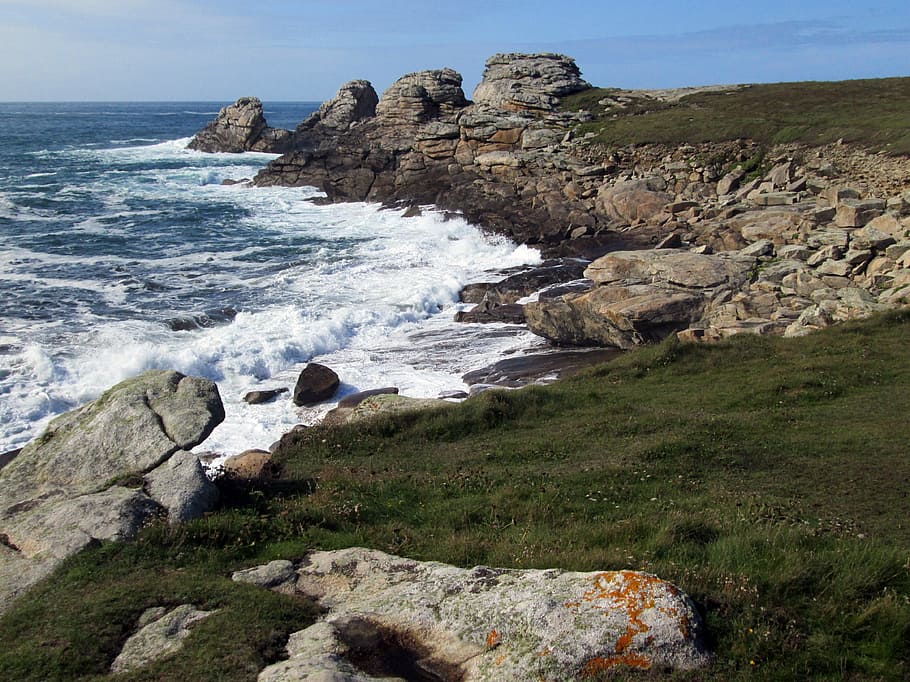 Sea, Wild Coast, Ocean, Brittany, side, landscape, seaside, HD wallpaper
