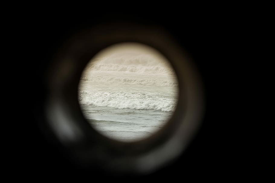 hole across body of water, untitled, peek, peep hole, ocean, ocean view, HD wallpaper