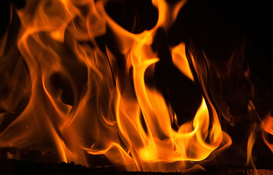 red flame on black background, fire, flames, fireplace, heat HD wallpaper