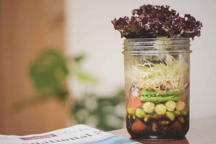 purple, green, and white vegetable in the clear glass jars, nature HD wallpaper