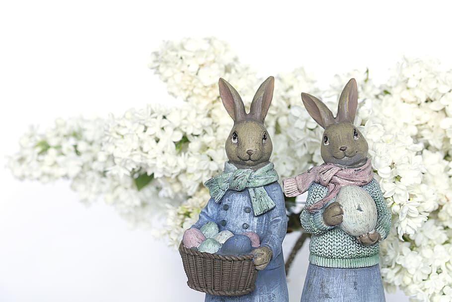 easter, rabbit, lilac, spring, decorative, eggs, statuette HD wallpaper