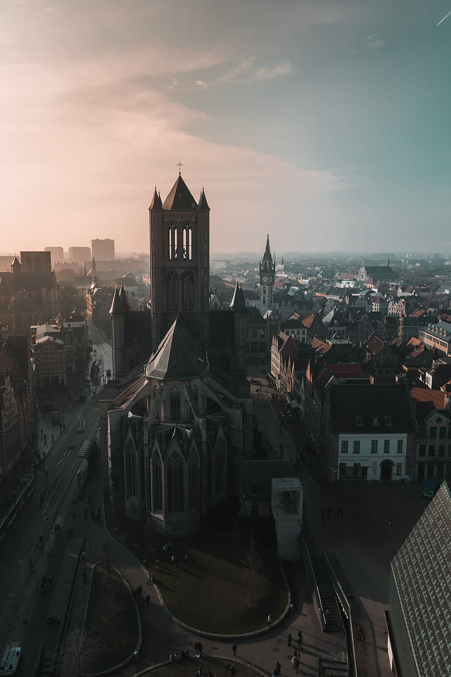 aerial photo of cathedral, bird's-eye view photo of brown cathedral HD wallpaper