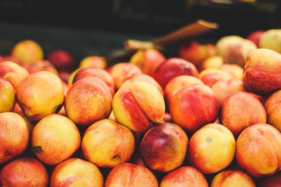 ruond red and yellow fruits, peach, pattern, texture, orange HD wallpaper