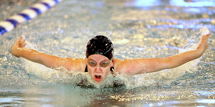 person on swimming pool, swimmer, competition, competitive, sport, HD wallpaper