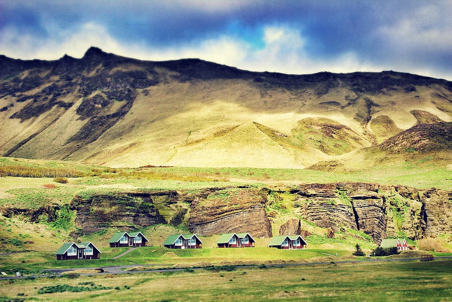 Iceland, Landscape, southern iceland, town, mountain, vik, hill, HD wallpaper