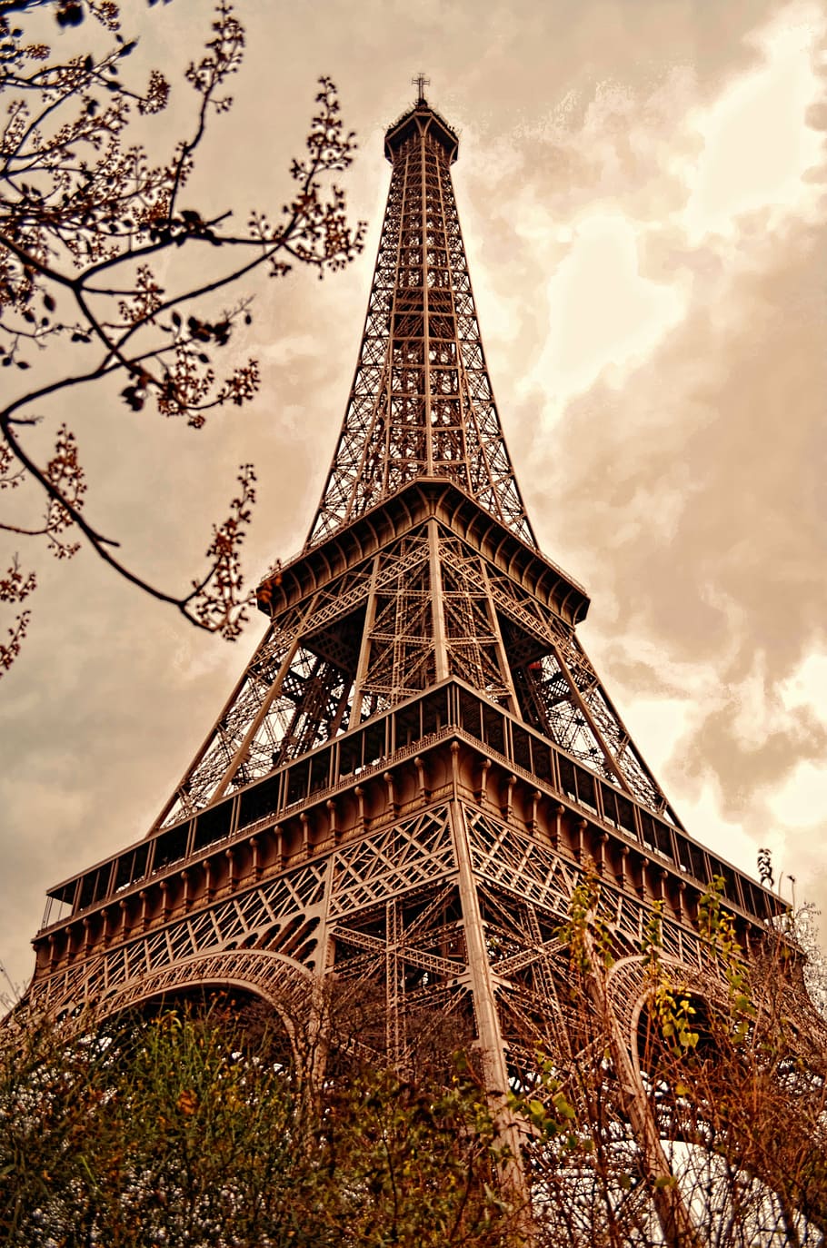 architecture, art, city, clouds, eiffel tower, france, historic HD wallpaper