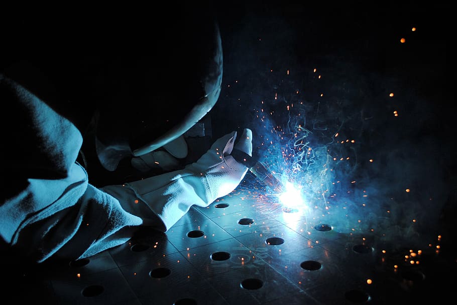 photo of person welding metal, welder, sparks, one person, night HD wallpaper