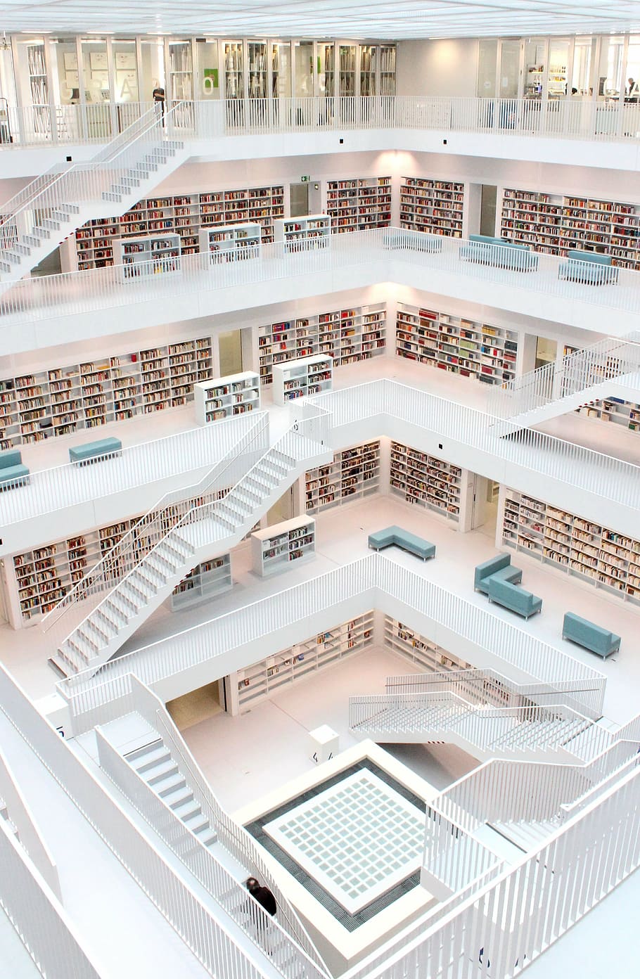 white indoor building perspective, library, architecture, stuttgart HD wallpaper