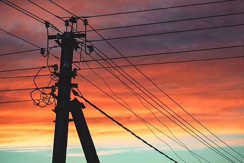 post, sky, evening, sunset, wire, electricity, clouds, russia HD wallpaper