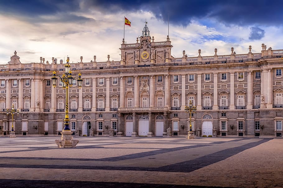 beige building under blue sky, royal, palace, spain, madrid, architecture, HD wallpaper