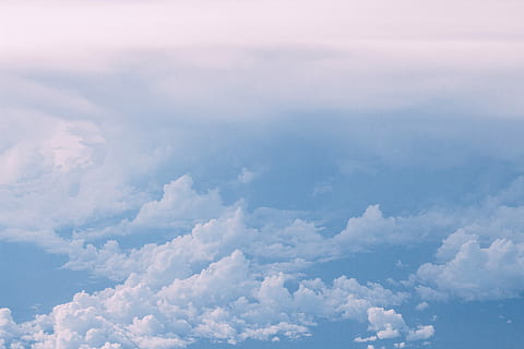 blue sky with white clouds at daytime, aerial view photo of white sky HD wallpaper