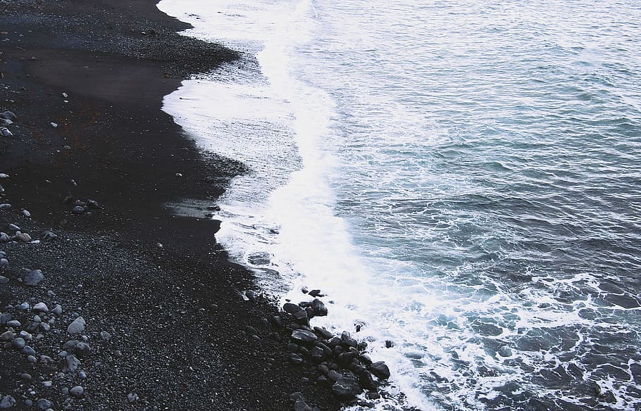 sea waves on the seashore, black, gray, stones, white, nature HD wallpaper