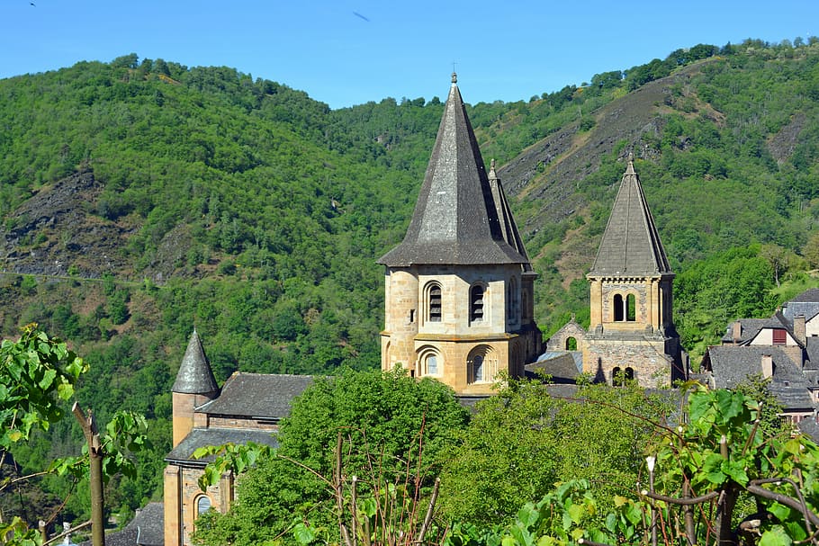 Aveyron, Conques, Abbey, Church, pilgrimage, bell tower, france, HD wallpaper