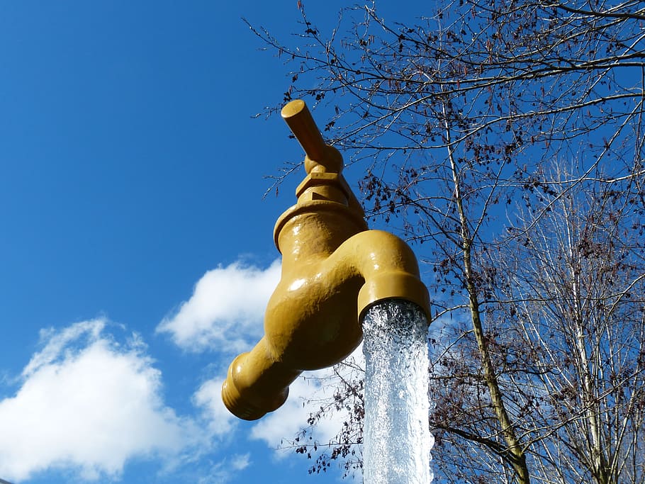 faucet, water column, standing, floating, optical deception HD wallpaper