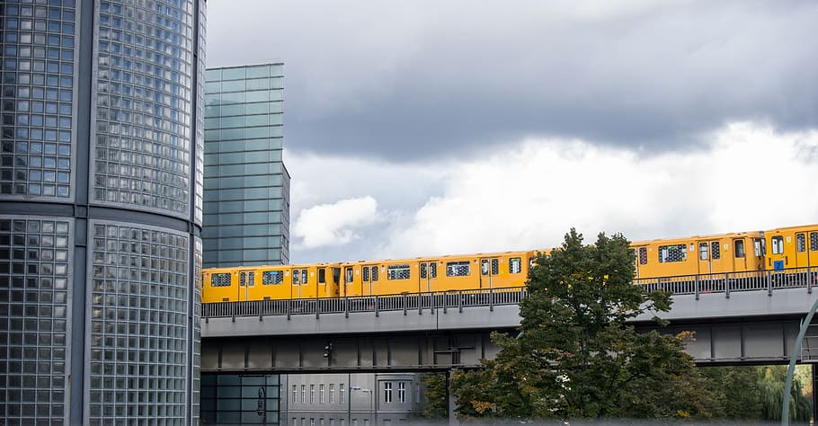 metro, berlin, hochbahn, train, railway traffic, office building HD wallpaper