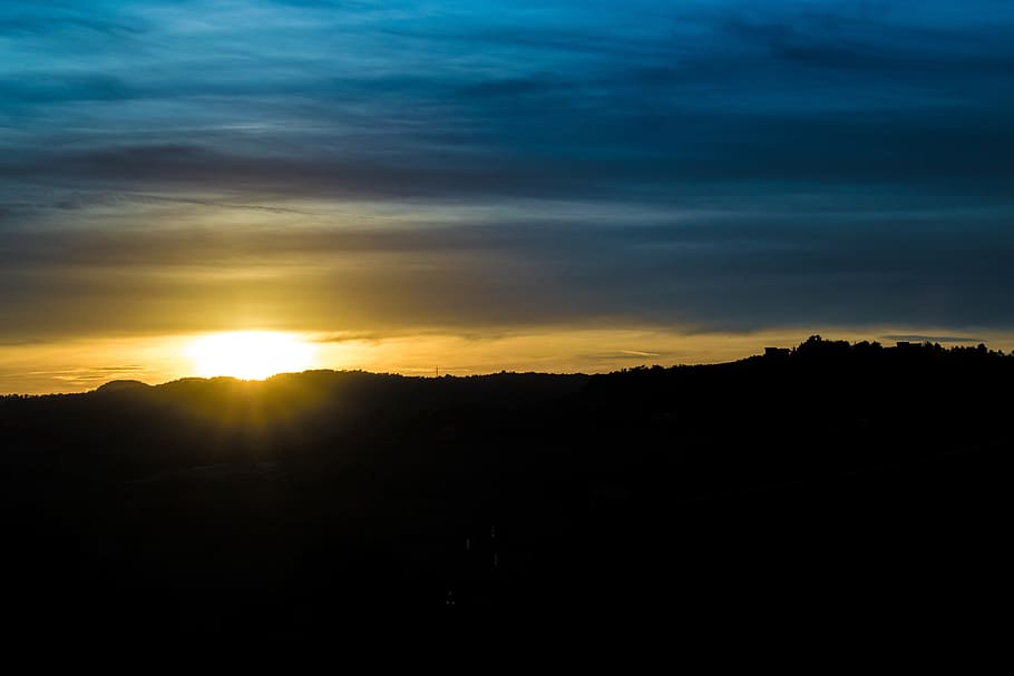 sunset, camerano, horizon, silhouette, sky, tranquility, scenics - nature HD wallpaper