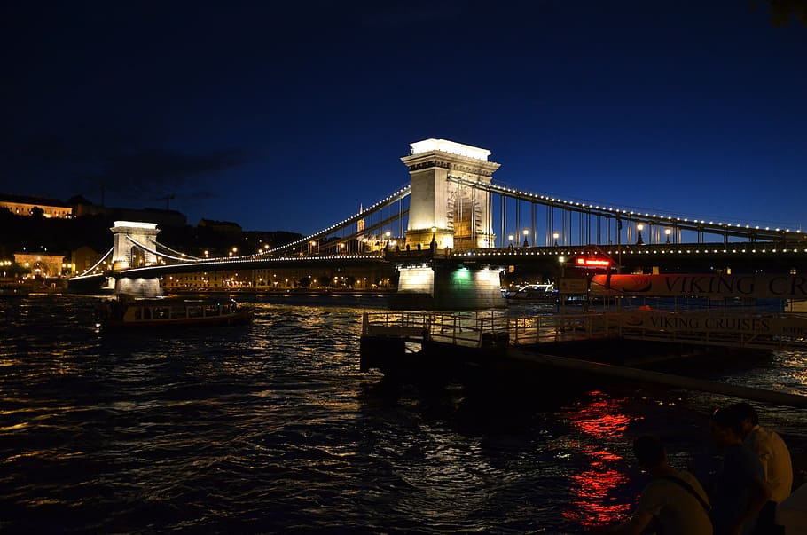 chain bridge, danube, budapest, night, bridge - man made structure HD wallpaper
