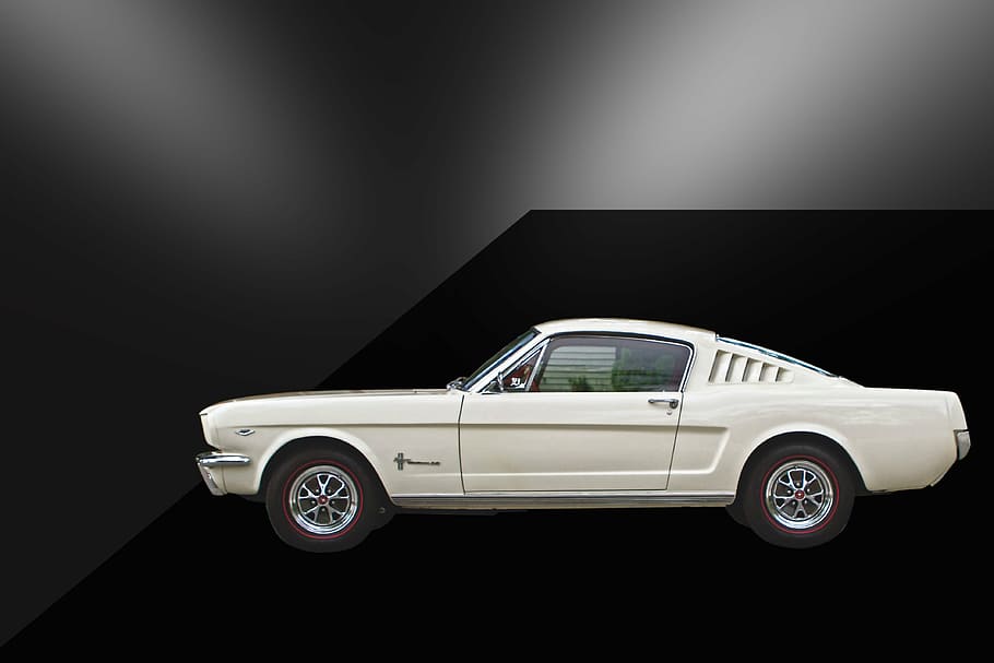 white Ford Mustang coupe scale model toy, old car, historically HD wallpaper