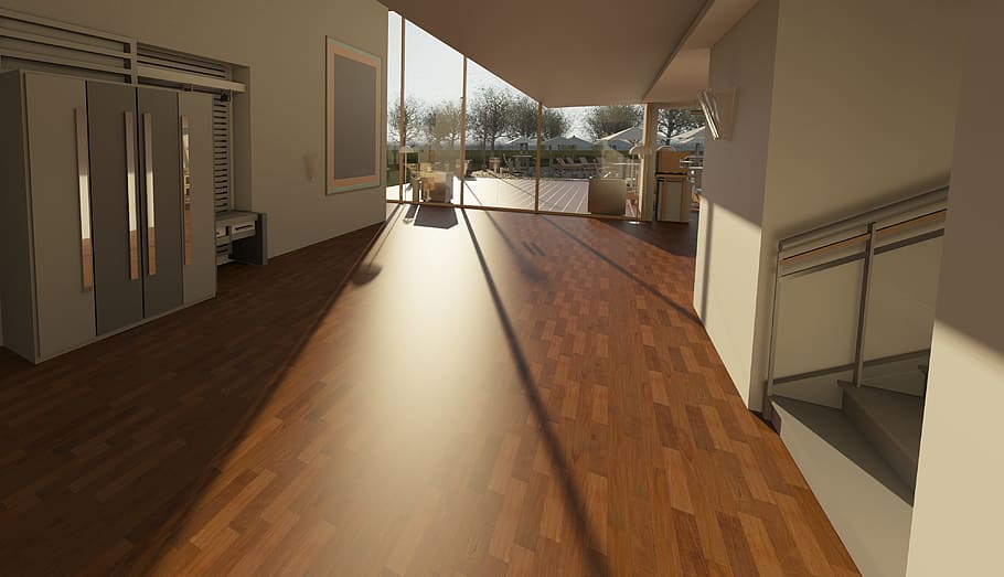 brown wooden parquet floor, architecture, interior, room, modern, HD wallpaper