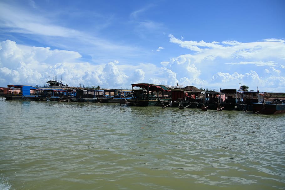 cambodia, phnom penh, lake, cloud, sky, travel, explore, aquatic life HD wallpaper