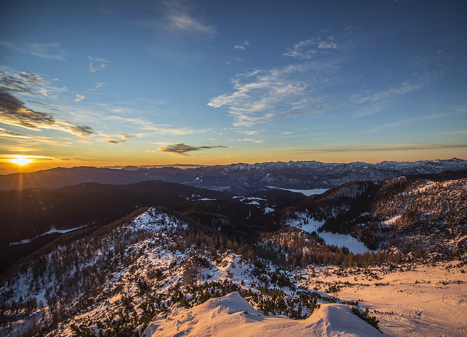 dawn, dusk, landscape, mountain, nature, outdoors, scenic, snow HD wallpaper
