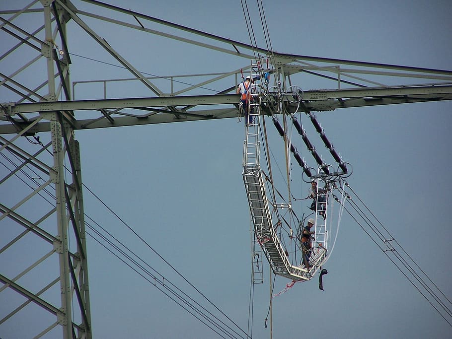 strommast, sky, work, electricity, cable, high voltage, low angle view HD wallpaper