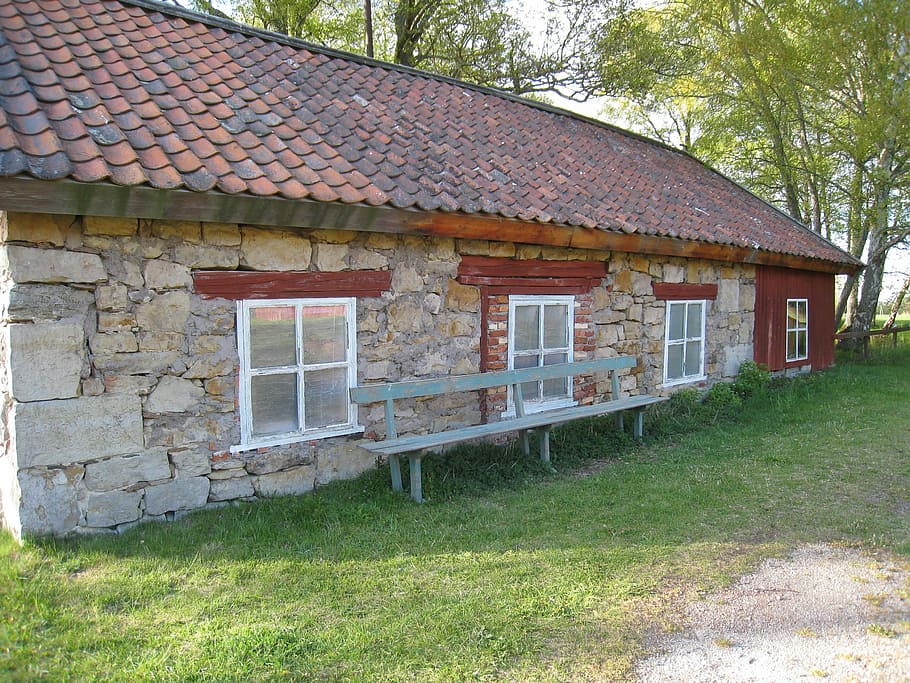 house, old, window, spring, sweden, roof, tree, grass, sofa HD wallpaper