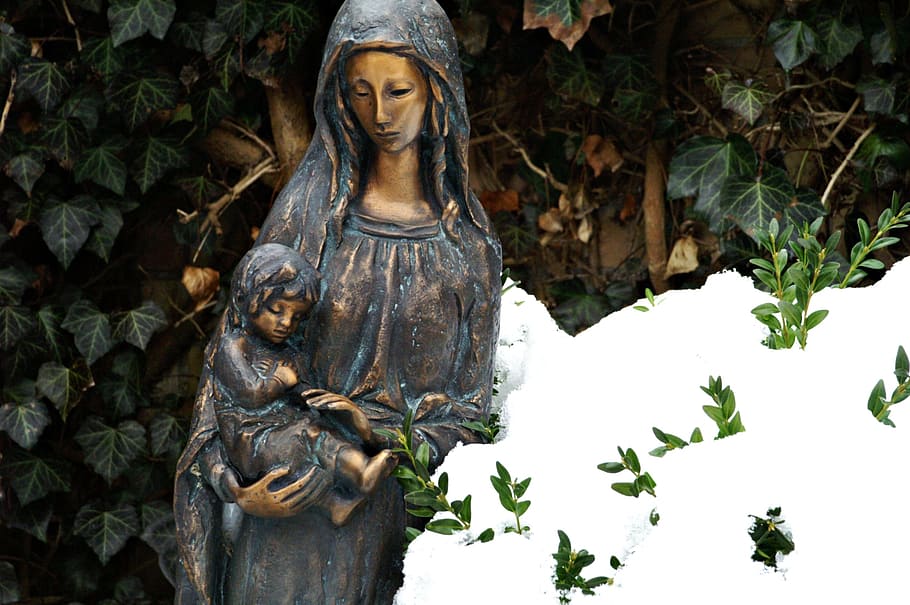 woman carrying baby statue, believe, death, cemetery, cross, graves, HD wallpaper