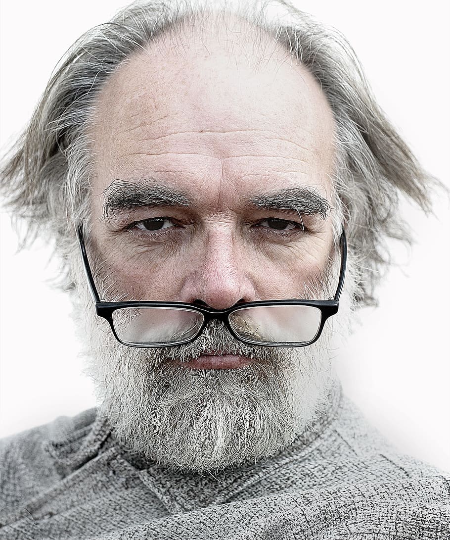 man wearing black framed eyeglasses with white beard, portrait, HD wallpaper