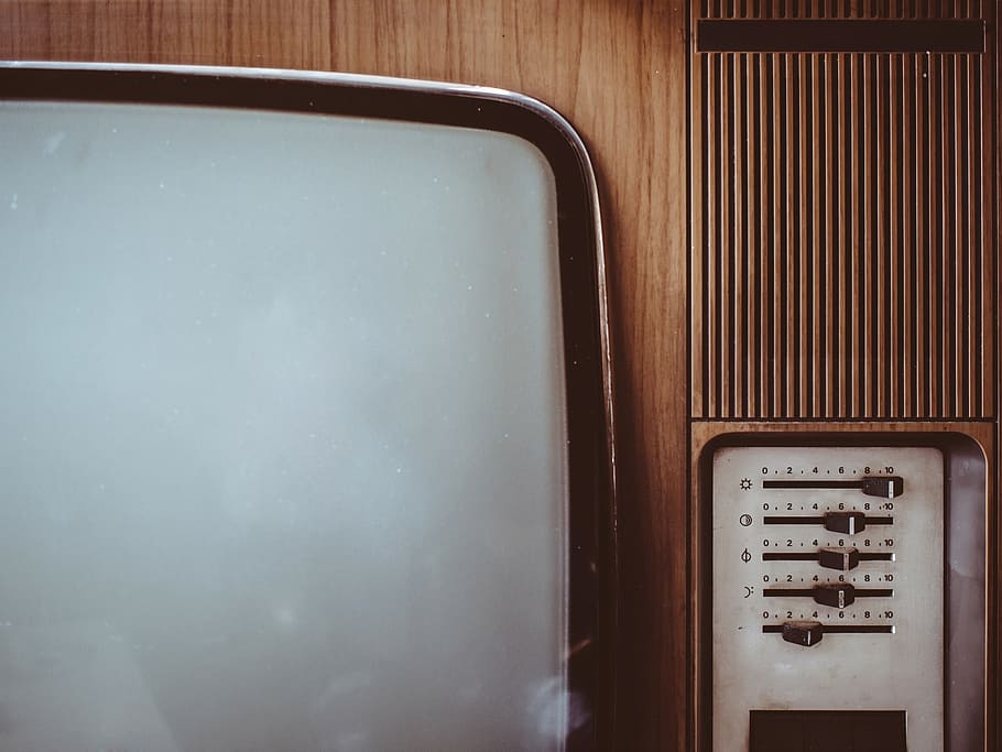 brown and grey CRT television, old, vintage, tv, screen, wood, HD wallpaper