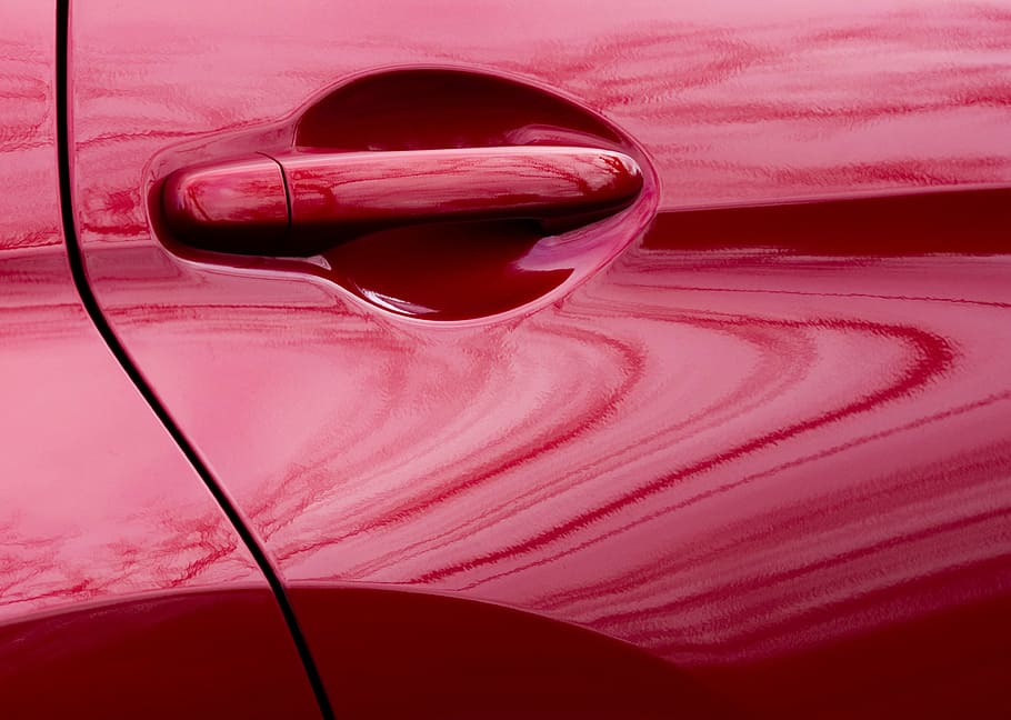 closeup photo of red vehicle door, car, auto, handle, automobile HD wallpaper