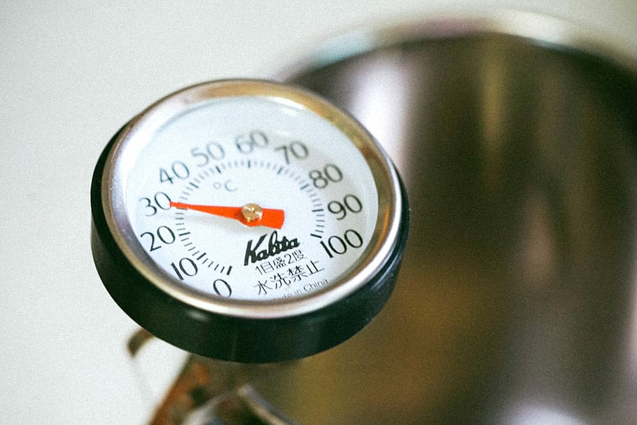gauge showing 30, round black Kalita regulator, thermometer, coffee HD wallpaper