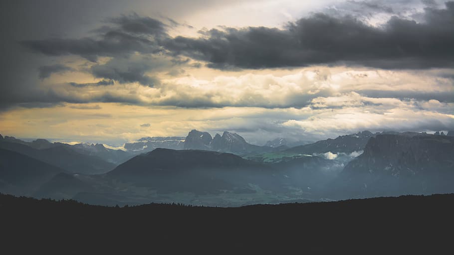 mountains under cloudy sky, photography, white, blue, daytime HD wallpaper