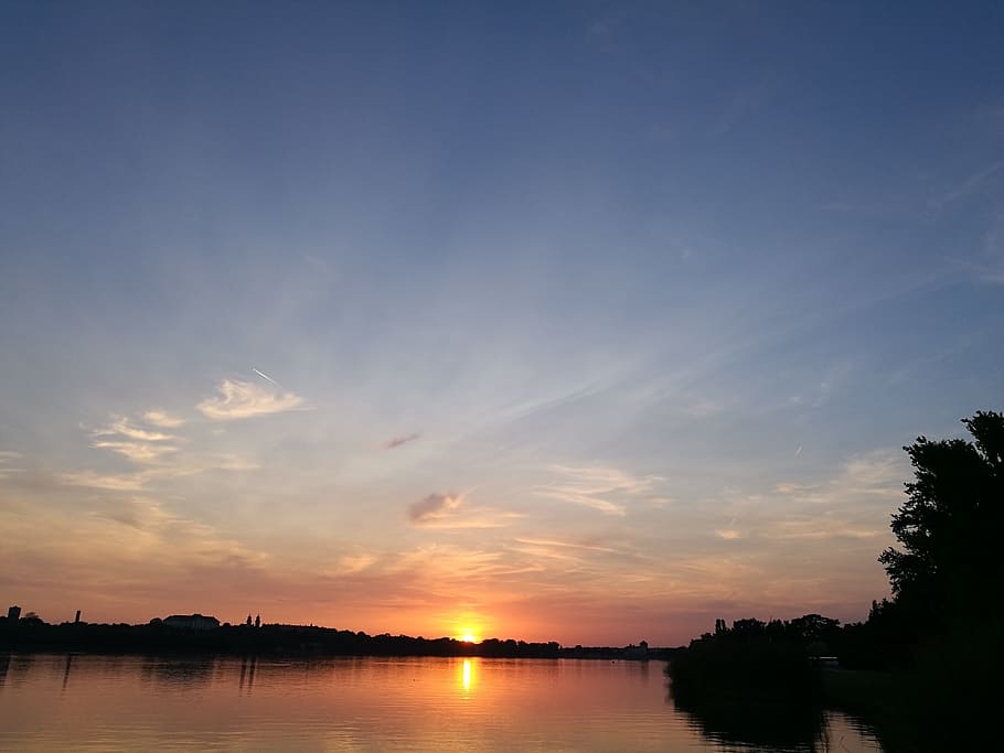 sunset, nature, summer, light, in the evening, lake, sky, beauty in nature HD wallpaper