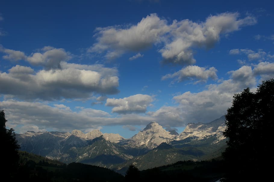 sky, mountains, blue, clouds, landscape, view, hiking, austria HD wallpaper
