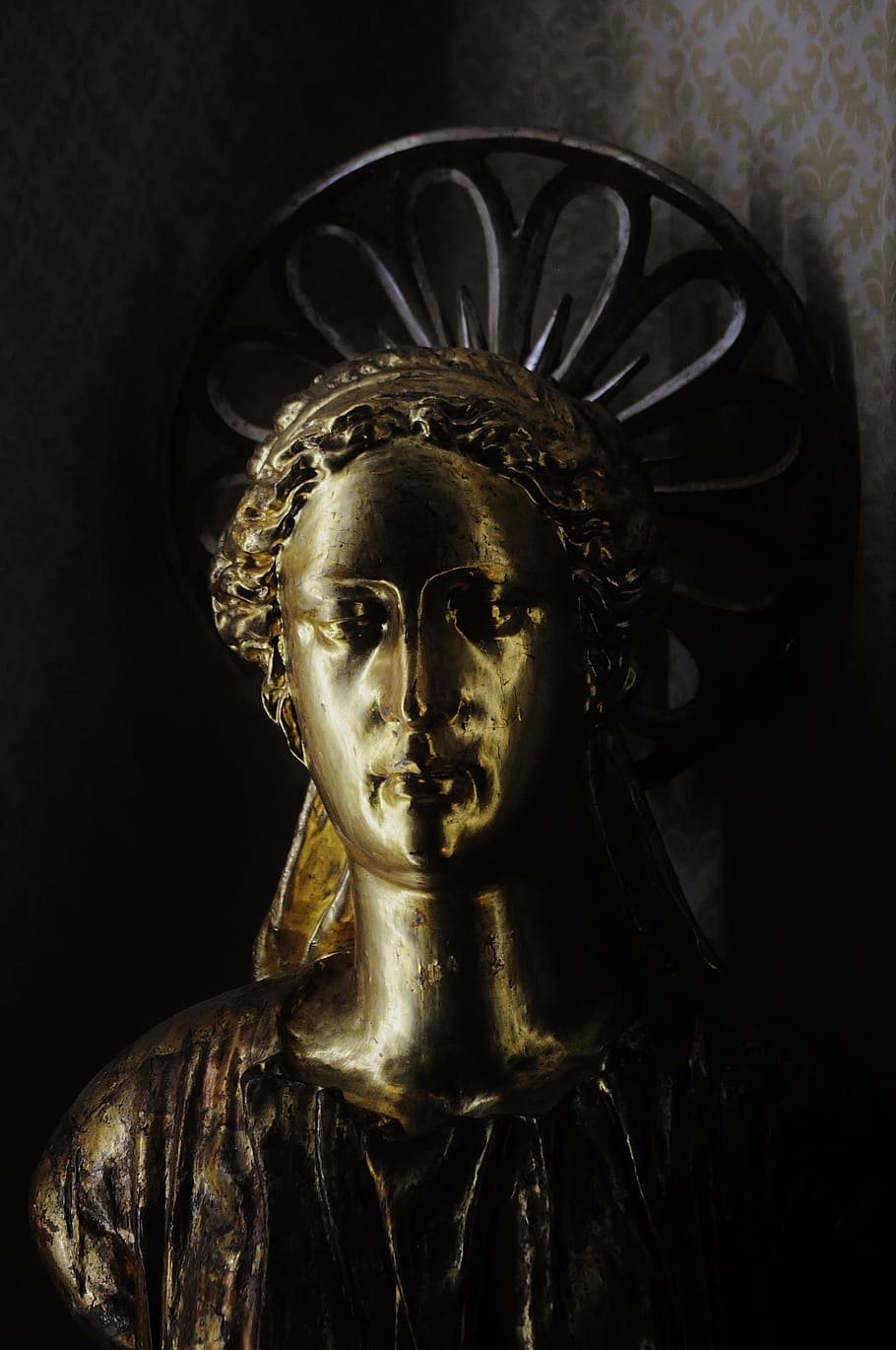 Holy, Figure, Statue, Golden, mary, bronze, religion, faith, HD wallpaper