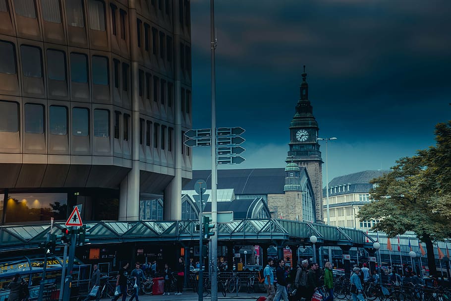 railway station, hanover, architecture, city, tower, church, HD wallpaper