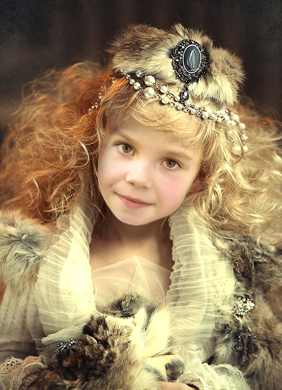 girl wearing headdress and dress artwork, portrait, costume HD wallpaper