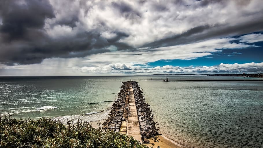 waterfront, strom, bay, cloud - sky, sea, beach, nature, beauty in nature HD wallpaper
