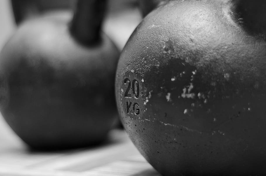 20 kg metal ball, kettlebell, training, gym, close-up, indoors