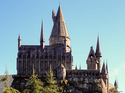 gray castle under the clear sky during daytime, hogwarts, harry potter HD wallpaper