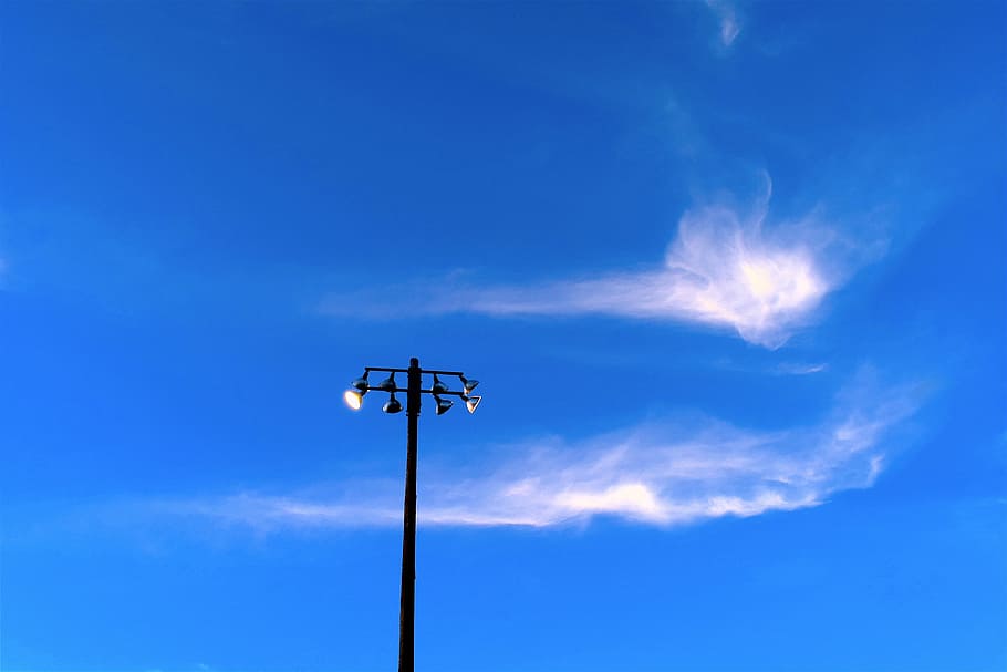 Light Pole, Clouds, Blue Sky, steel, power, outdoor, metal HD wallpaper