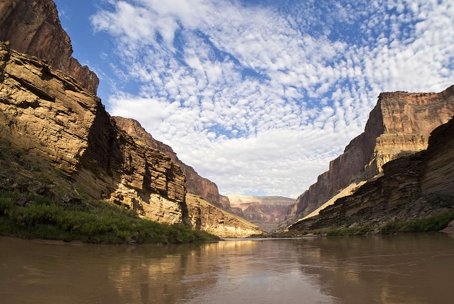 Landscape of the Grand Canyon and Colorado River, Arizona, clouds, HD wallpaper