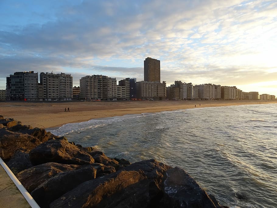 Oostende, Bee, Night, architecture, sky, cloud - sky, urban skyline HD wallpaper